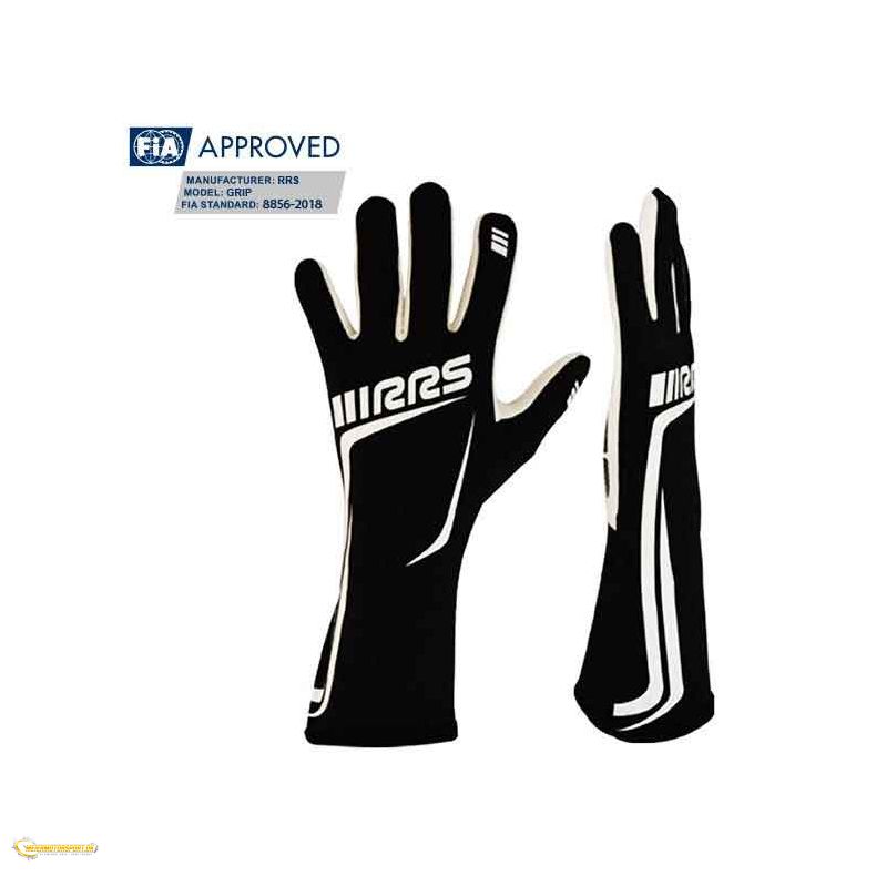 RRS GRIP 2 racing gloves - Black logo WHITE - FIA 8856-2018
