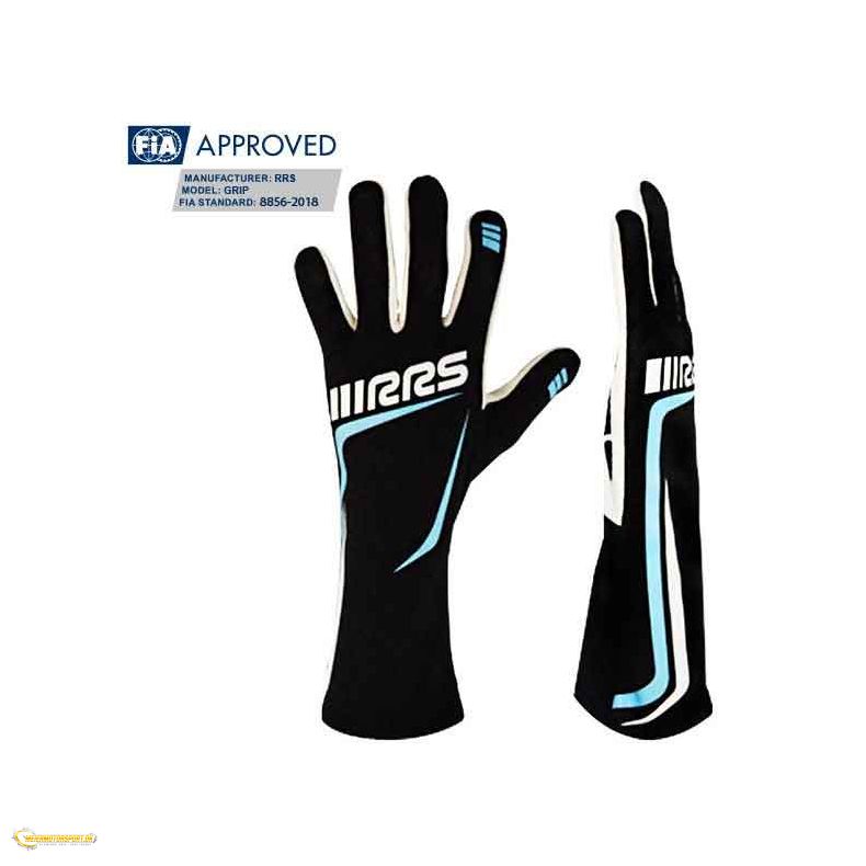 GRIP2 racing gloves - Black logo LIGHT BLUE - FIA 8856-2018