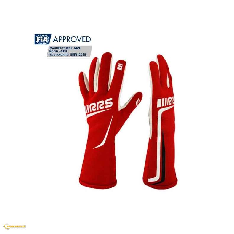 RRS GRIP2 racing gloves - RED logo WHITE - FIA 8856-2018