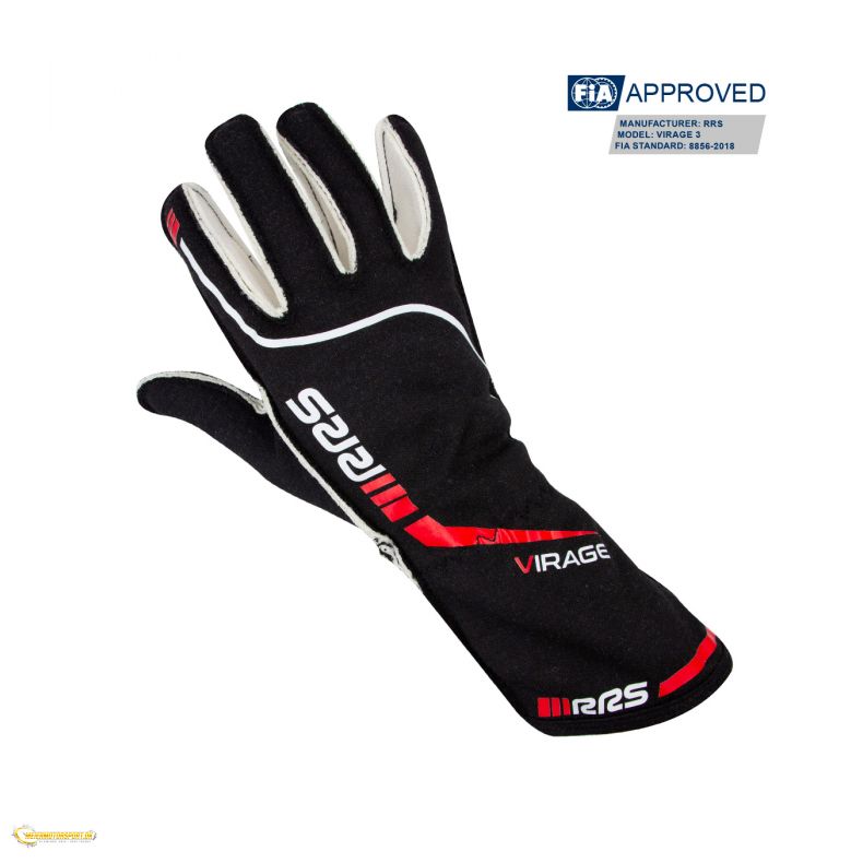 Racing gloves RRS VIRAGE 3 - BLACK logo RED - FIA 8856-2018