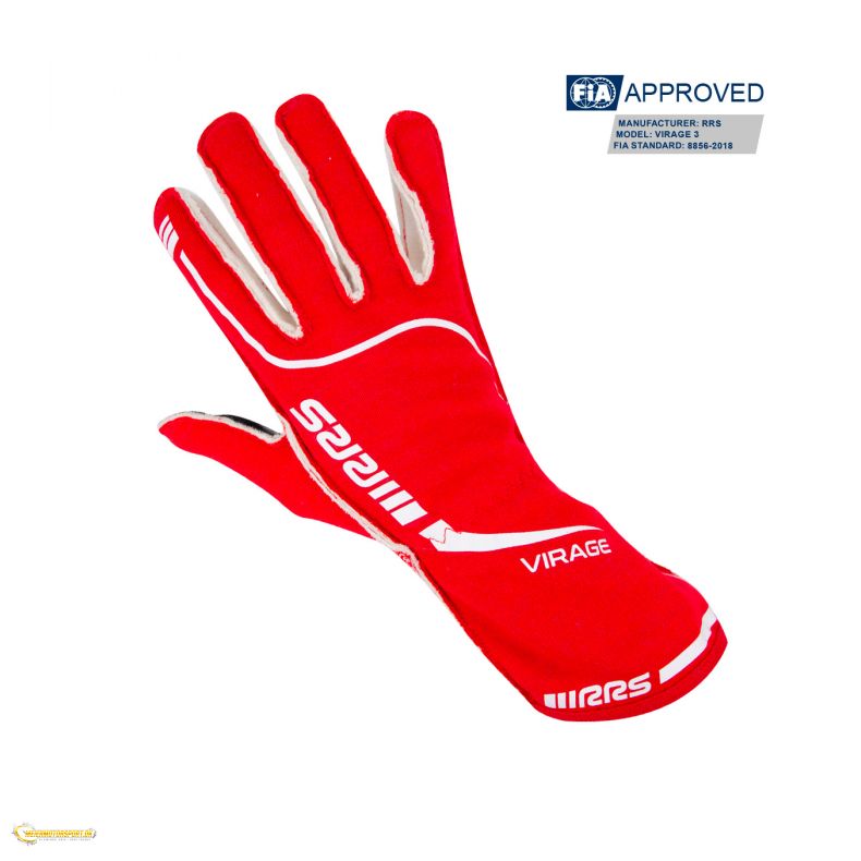 Racing gloves RRS VIRAGE 3 - RED logo WHITE - FIA 8856-2018