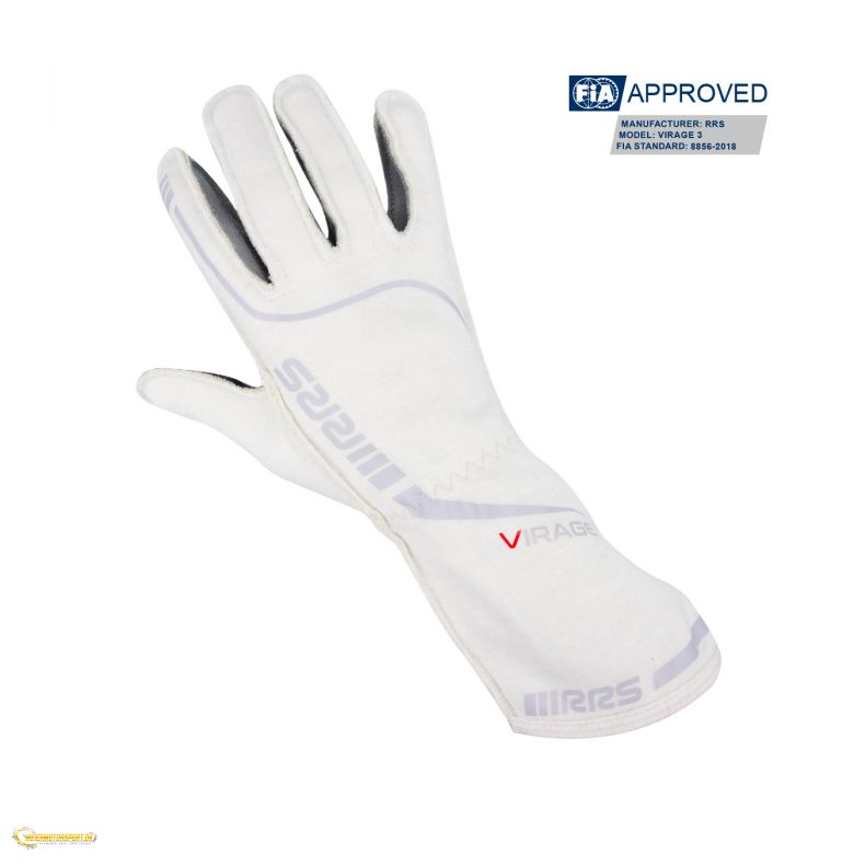 Racing gloves RRS VIRAGE 3 - WHITE logo GRAY - FIA 8856-2018